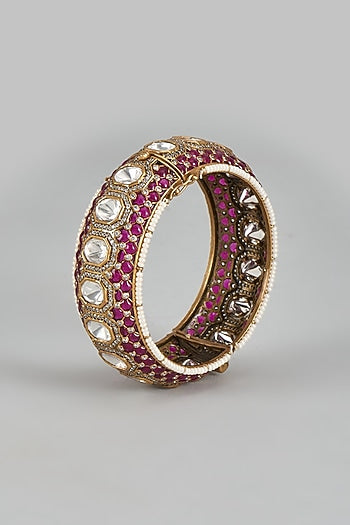 Antique Gold Finish Moissanite & Ruby Stone Bangle