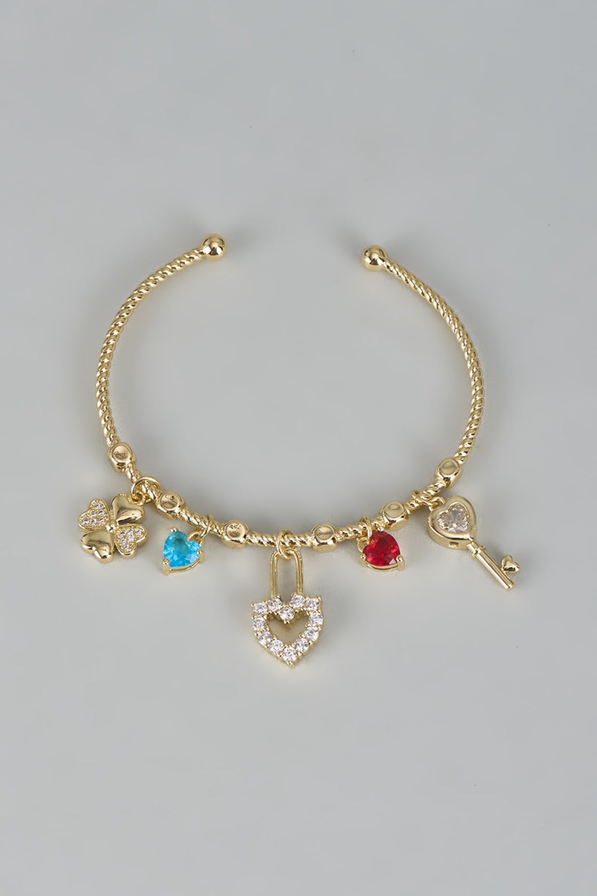 Gold Finish Multi-Colored CZ Stone Half Open Bracelet