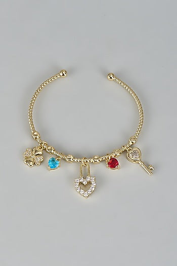Gold Finish Multi-Colored CZ Stone Half Open Bracelet