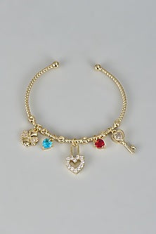 Gold Finish Multi-Colored CZ Stone Half Open Bracelet