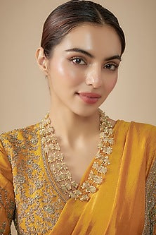 Gold Finish Kharbuja Beaded & Pearl Layered Necklace