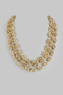 Gold Finish Kharbuja Beaded & Pearl Layered Necklace