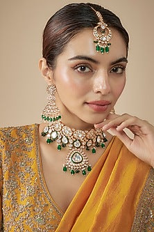 Gold Finish Kundan Polki Choker Necklace Set