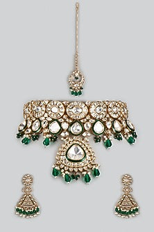 Gold Finish Kundan Polki Choker Necklace Set