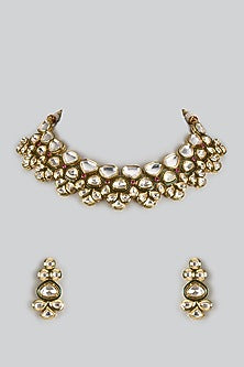Gold Finish Kundan Polki Choker Necklace Set