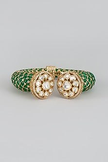 Gold Finish Kundan Polki & CZ Meenakari Kada