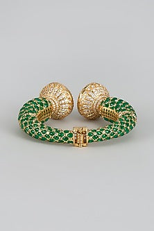 Gold Finish Kundan Polki & CZ Meenakari Kada