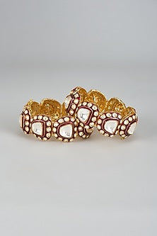 Gold Finish Paachi Kundan Polki Meenakari Bangles (Set of 2)
