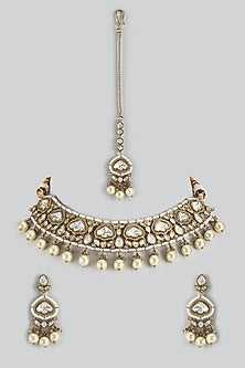 Gold Finish Kundan Polki Choker Necklace Set