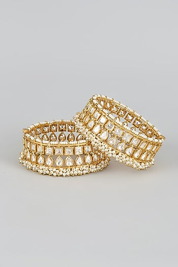 Gold Finish Jadau Bangles (Set of 2)