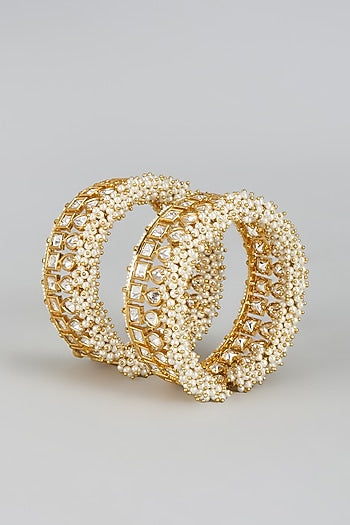 Gold Finish Jadau Bangles (Set of 2)