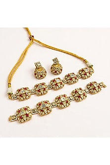Gold Plated Moissanite & Ruby Doublet Choker Necklace Set