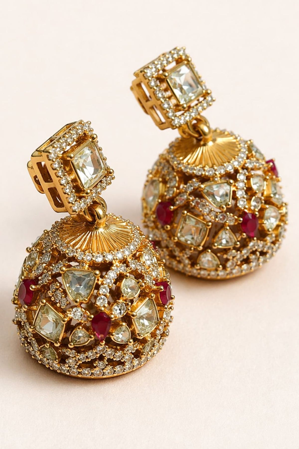 Gold Plated Moissanite & Ruby Doublet Choker Necklace Set