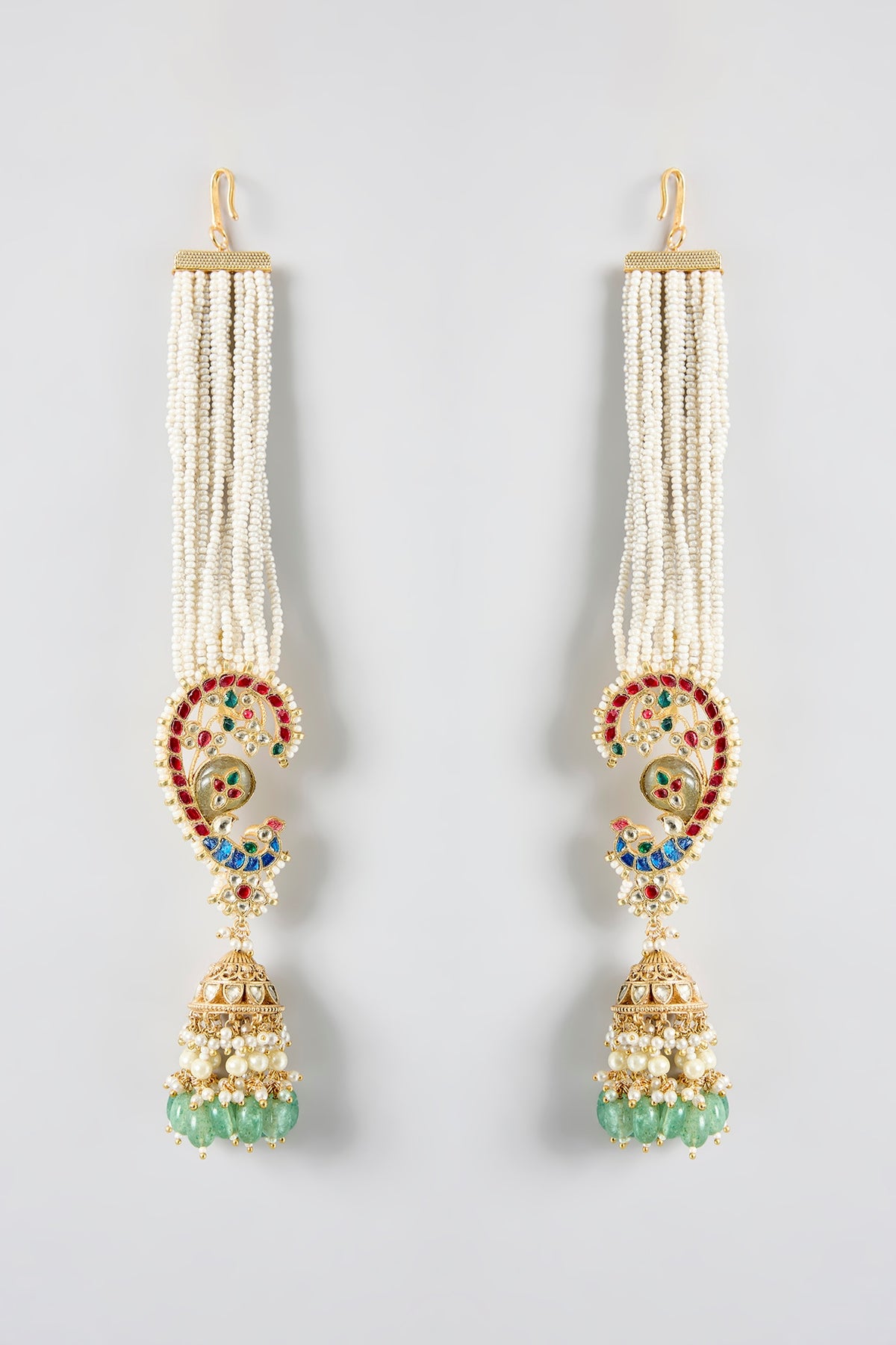 Gold Finish Kundan Polki & Pearl Jhumka Earrings