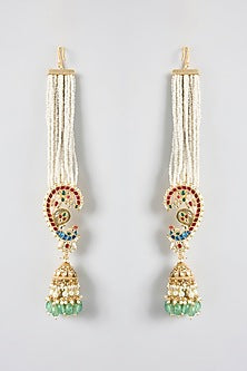 Gold Finish Kundan Polki & Pearl Jhumka Earrings