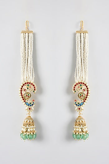 Gold Finish Kundan Polki & Pearl Jhumka Earrings