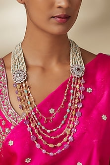 White Finish Cubic Zirconia & Ruby Layered Necklace