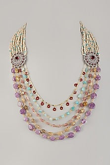 White Finish Cubic Zirconia & Ruby Layered Necklace