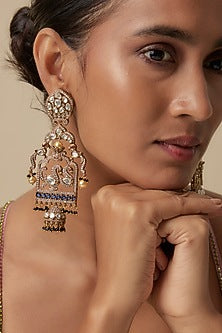 Two Tone Finish Moissanite Stone & Pearl Dangler Earrings