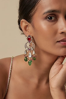 Black Rhodium Finish Red & Green Sone Dangler Earrings