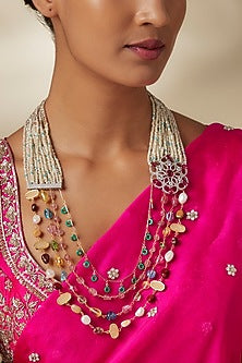 White Finish Cubic Zirconia & Ruby Long Layered Necklace