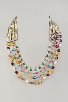 White Finish Cubic Zirconia & Ruby Long Layered Necklace