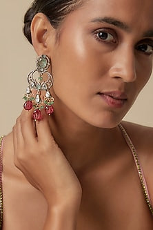 Black Rhodium Finish Uncut Kundan Polki Dangler Earrings