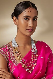 White Finish Cubic Zirconia & Ruby Layered Necklace