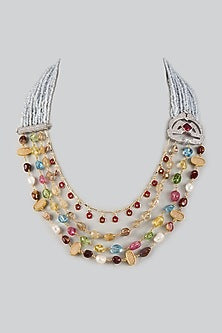 White Finish Cubic Zirconia & Ruby Layered Necklace