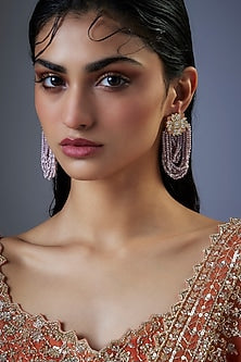 Gold Finish Moissanite Polki & Pink Agate Crystal Tassel Dangler Earrings