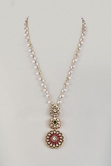 Gold Finish Moissanite Polki & Red Stone Long Pendant Necklace