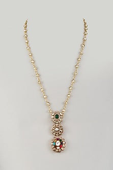 Gold Finish Moissanite Polki & Navratna Stone Long Pendant Necklace