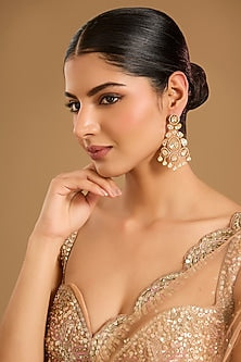 Gold Finish Kundan Polki Chandbali Earrings