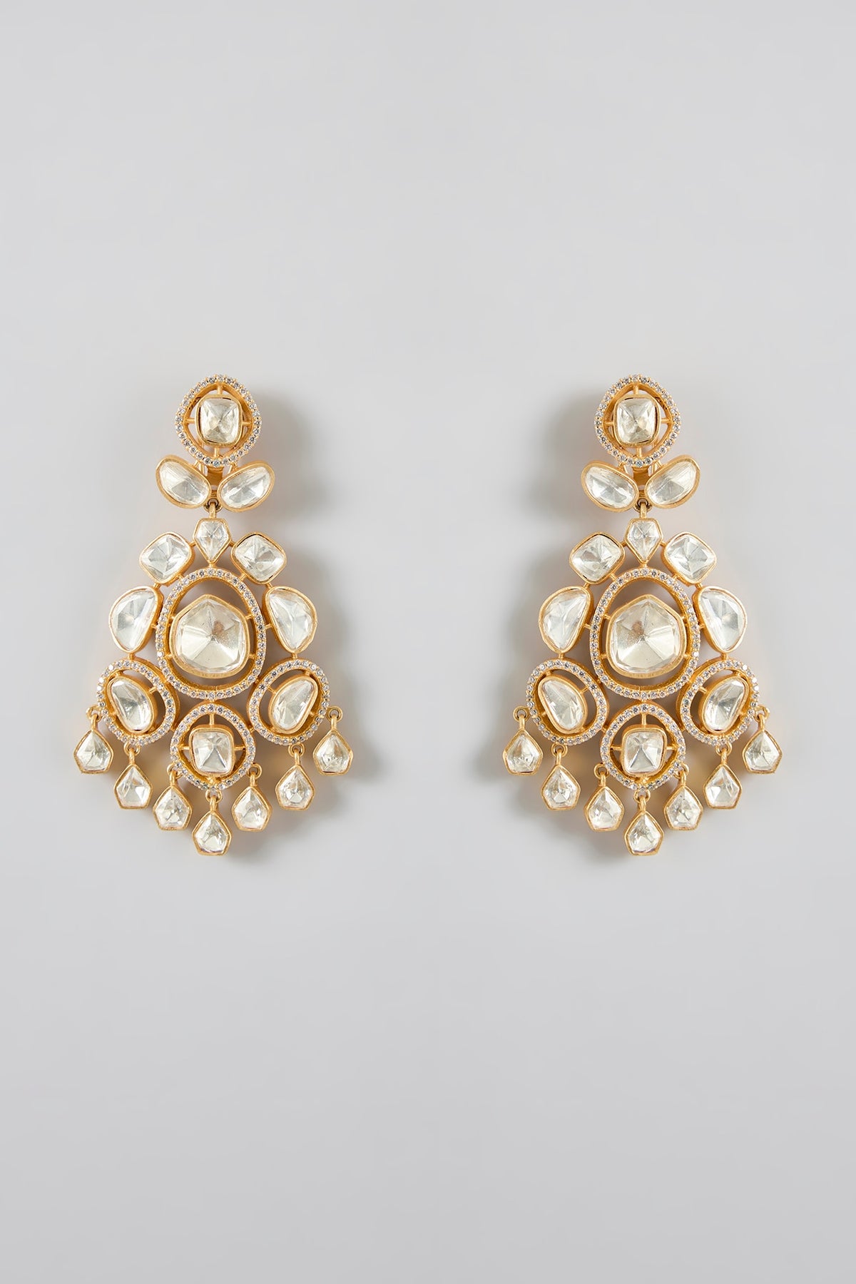 Gold Finish Kundan Polki Chandbali Earrings