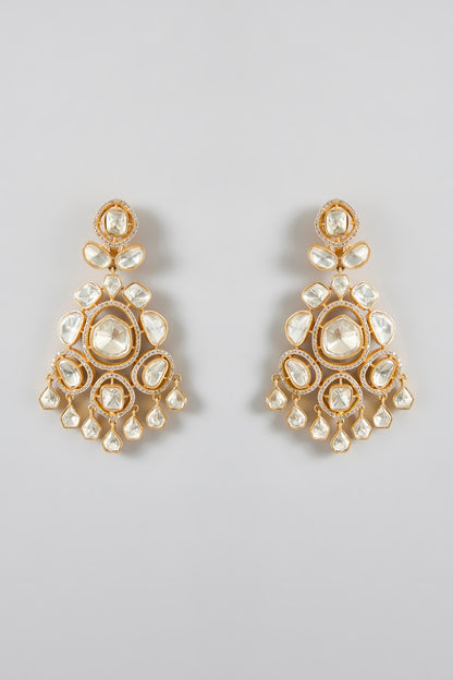 Gold Finish Kundan Polki Chandbali Earrings