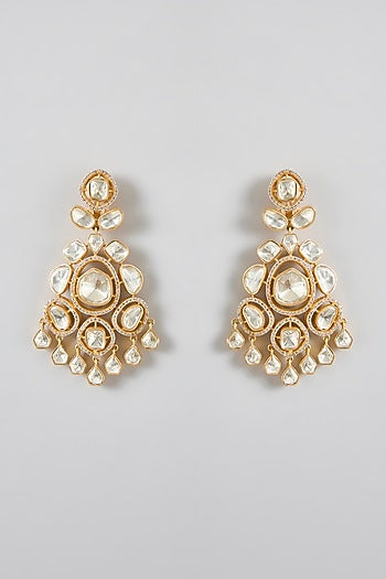 Gold Finish Kundan Polki Chandbali Earrings