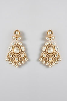 Gold Finish Kundan Polki Chandbali Earrings