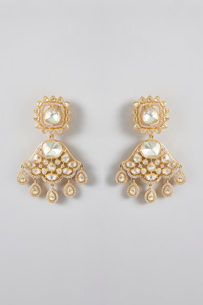 Gold Finish Kundan Polki Chandbali Earrings