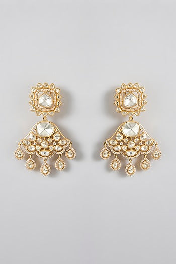 Gold Finish Kundan Polki Chandbali Earrings