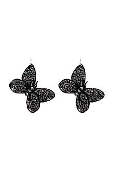 Black Crystal & Beaded Butterfly Dangler Earrings