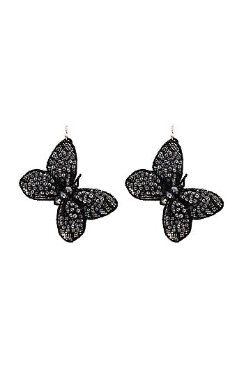 Black Crystal & Beaded Butterfly Dangler Earrings