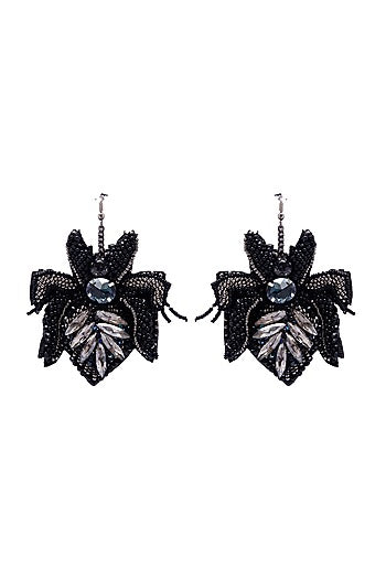 Black Crystal & Bead Embroidered Dangler Earrings