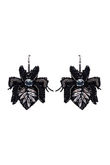 Black Crystal & Bead Embroidered Dangler Earrings