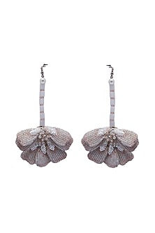 White Crystal & Beaded Floral Dangler Earrings