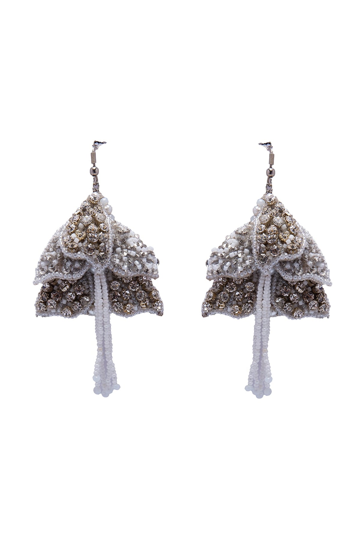 White Crystal & Beaded Dangler Earrings