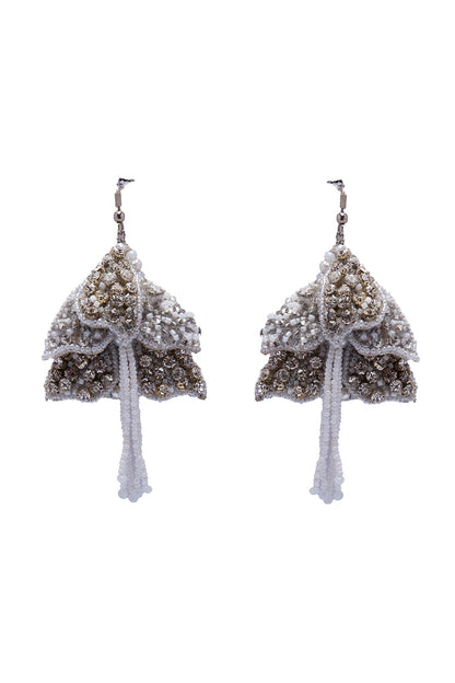 White Crystal & Beaded Dangler Earrings