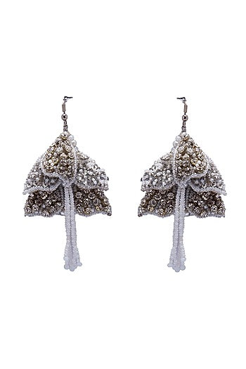 White Crystal & Beaded Dangler Earrings