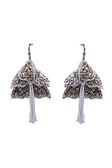 White Crystal & Beaded Dangler Earrings