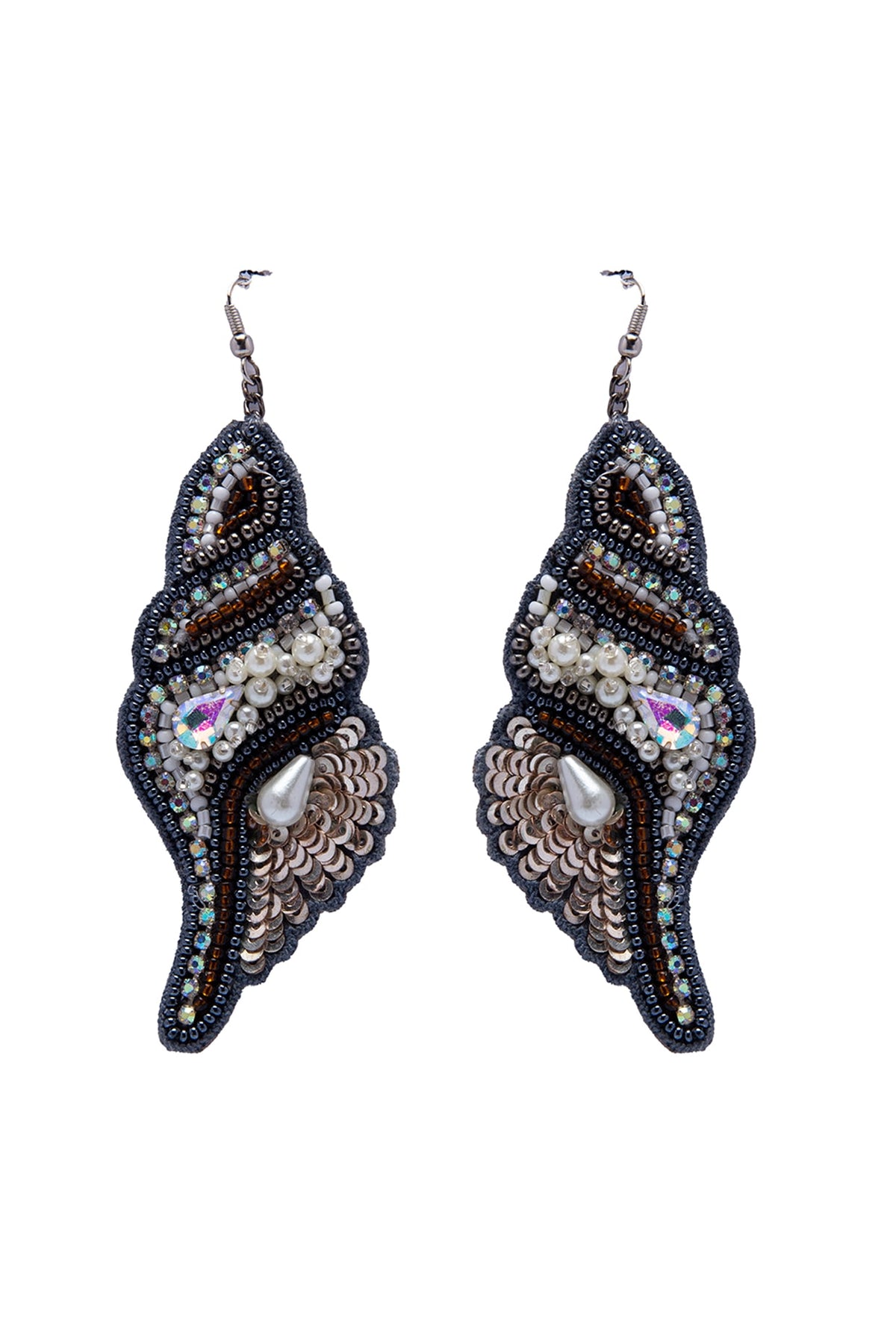 Black Crystal & Bead Embroidered Dangler Earrings