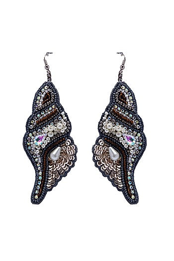 Black Crystal & Bead Embroidered Dangler Earrings